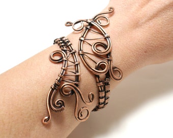 Bracelet bohème, bracelet manchette en cuivre, bracelet en cuivre pour femme, bracelet enroulé en fil de fer, manchette rustique en cuivre, cadeau d&#39;anniversaire, bijoux bohème