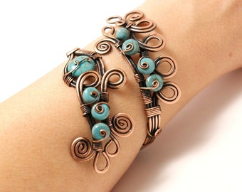 turquoise copper bracelet wire wrapped jewelry handmade copper jewelry turquoise cuff bracelet in handmade