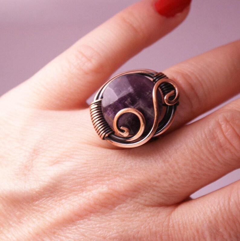 Copper Jewelry Amethyst Ring Copper Ring Wire Wrapped Etsy