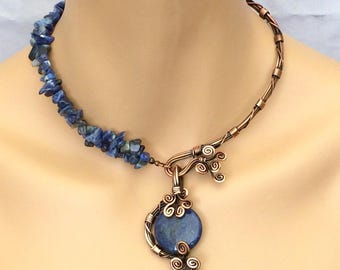 unique necklaces for women, lapis lazuli necklace, lapis lazuli jewelry, copper boho wedding necklace, statement necklace