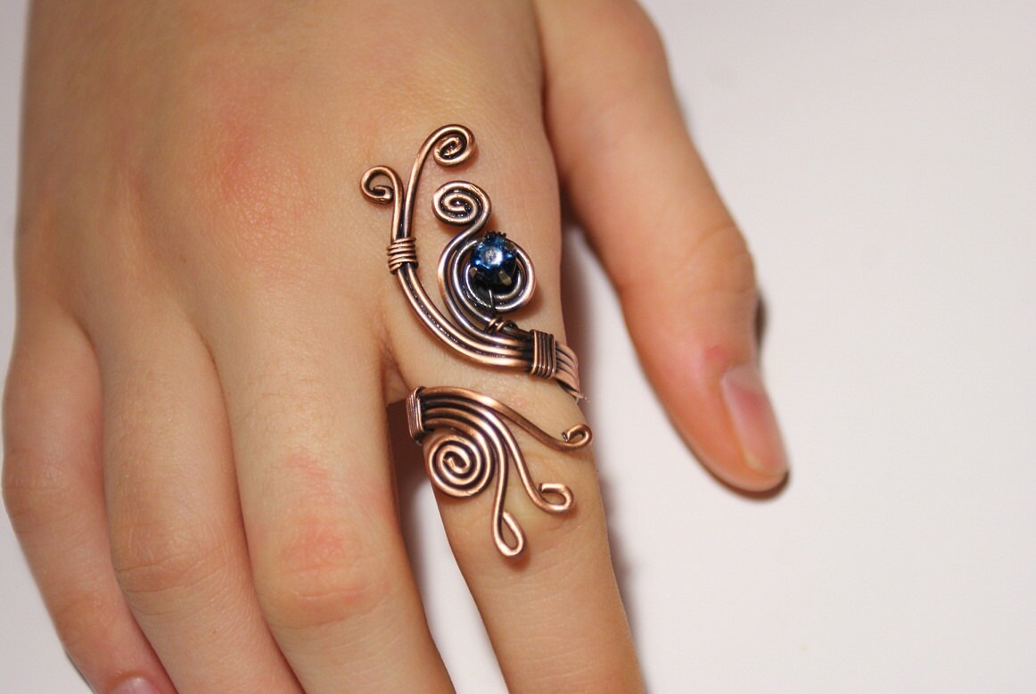 Copper Wire With Navy Blue Crystal Stone Ring Wire Wrapped Etsy Canada