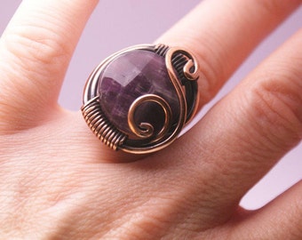 Copper Jewelry, Amethyst Ring, Copper Ring, Wire Wrapped Jewelry, Wire Wrapped Stone Ring, Amethyst Jewelry, Copper Wire Jewelry