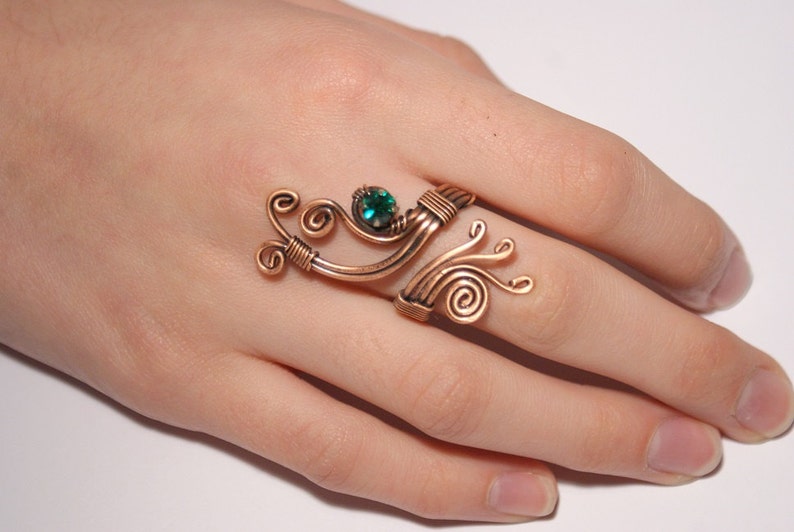 copper ring wire wrapped ring adjustable womens rings wire jewelry emerald green wire wrapped jewelry handmade copper jewelry image 2