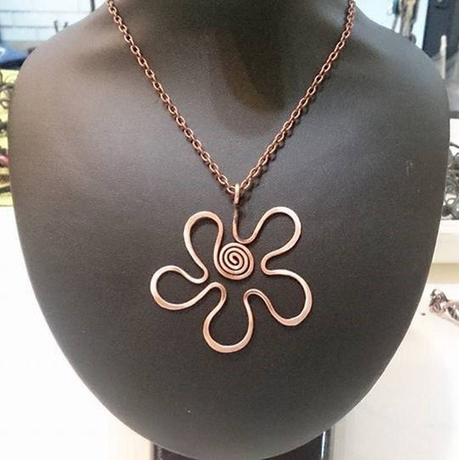Daisy Necklace Flower Necklace Bohemian Jewelry Copper Etsy