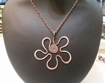 Daisy Necklace, Flower Necklace, Bohemian Jewelry, Copper Jewelry, Bohemian Pandant, Copper Wire Jewelry, Copper Necklace