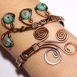 statement bracelet adjustable handmade teal blue wire wrapped jewelry turquoise cuff bracelet wire wrapped jewelry handmade copper jewelry