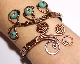 statement bracelet adjustable handmade teal blue wire wrapped jewelry turquoise cuff bracelet wire wrapped jewelry handmade copper jewelry