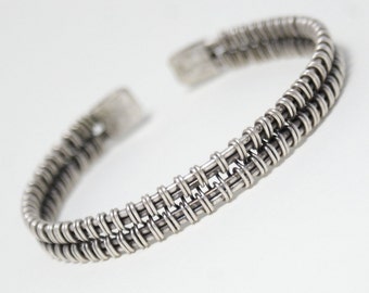 Handmade Silver Cuff Bracelet For Men, Rustic Oxidized Finish