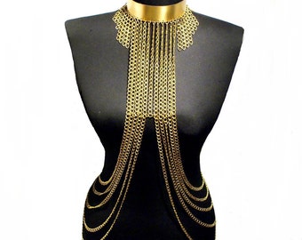 Gold Body Chain Necklace, Body Jewelry, Body Chain, Body Chain Jewelry, Body Necklace, Gold Body Chain, Party Costume, Festival Body Chain