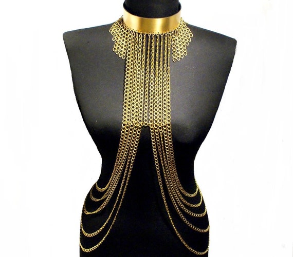 Gold Body Chain Necklace, Body Jewelry, Body Chain, Body Chain Jewelry,  Body Necklace, Gold Body Chain, Party Costume, Festival Body Chain 