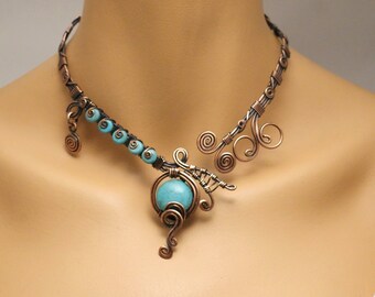 Statement Turquoise Necklace, Open necklace, Copper Necklace For Women, Blue Stone Necklace, Copper Jewelry, Turquoise Choker Necklace