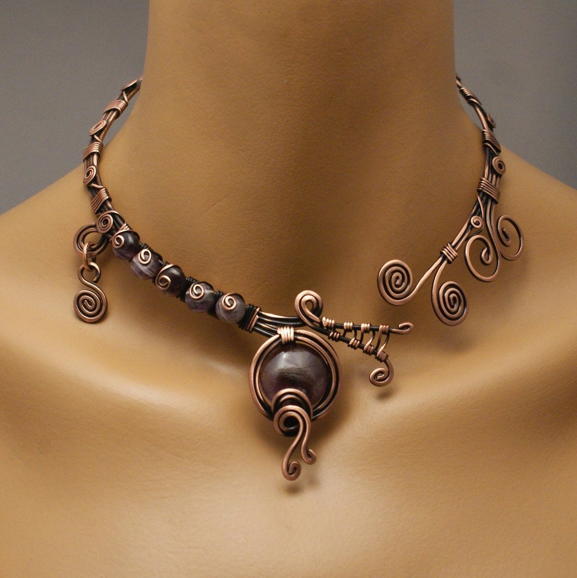 Copper Statement Necklace Turquoise Necklace Adjustable Etsy