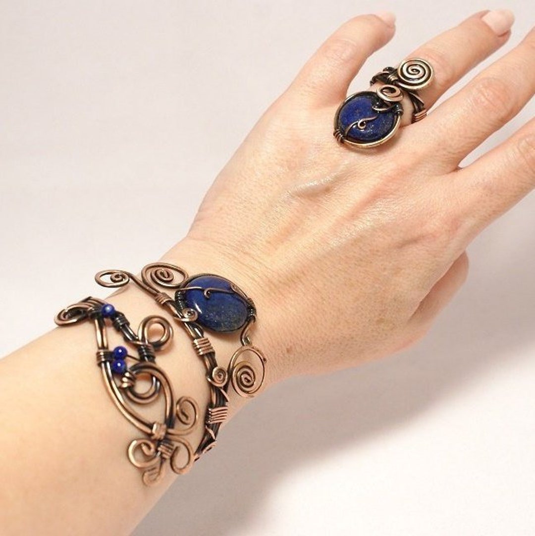 Lapis Lazuli Bracelet Copper, Lapis Lazuli Cuff Bracelet, Lapis Lazuli  Jewelry, Copper Jewelry, Copper Bracelet, Wire Wrapped Jewelry