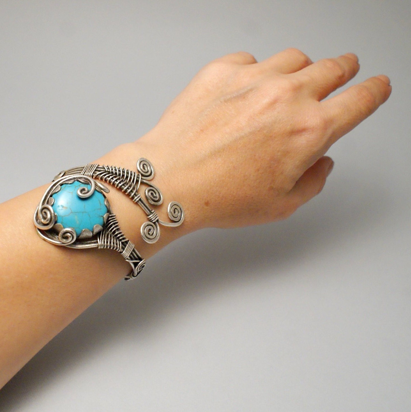 Turquoise Breacket Silver Turquoise Bracelet Turquoise Cuff Bracelet Wire | Etsy