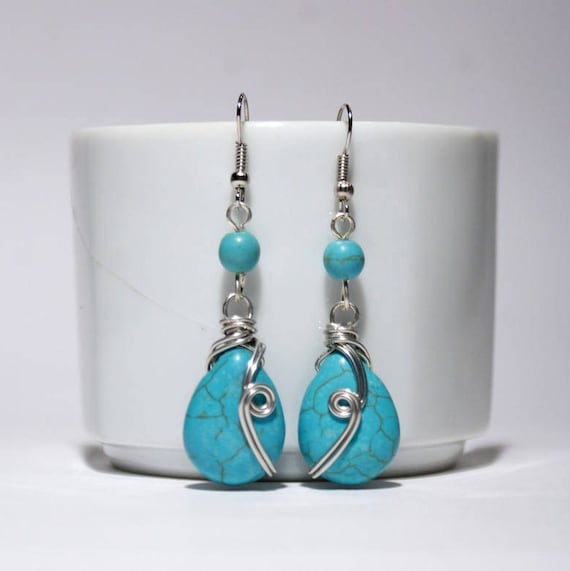 Turquoise Drop Earrings, Gemstone Turquoise Earrings