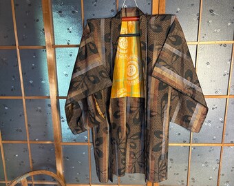 Vintage Kimono Jacket Silk Browns and Oranges Amazing Design Longer Length