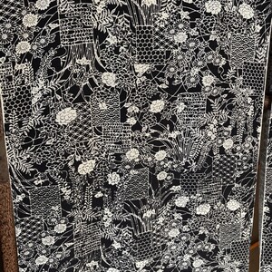 Kimono Dismantled Vintage Silk Crepe Black and White Floral