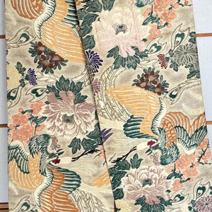 Japanese Maru Fukuro Obi Vintage or Antique Phoenix Design Design Continuous on Both Sides