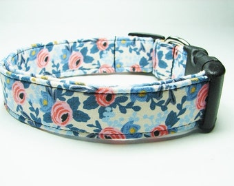 Roses Periwinkle by Rifle Paper Co, Les Fleurs Collection for Cotton and Steel Dog Collar