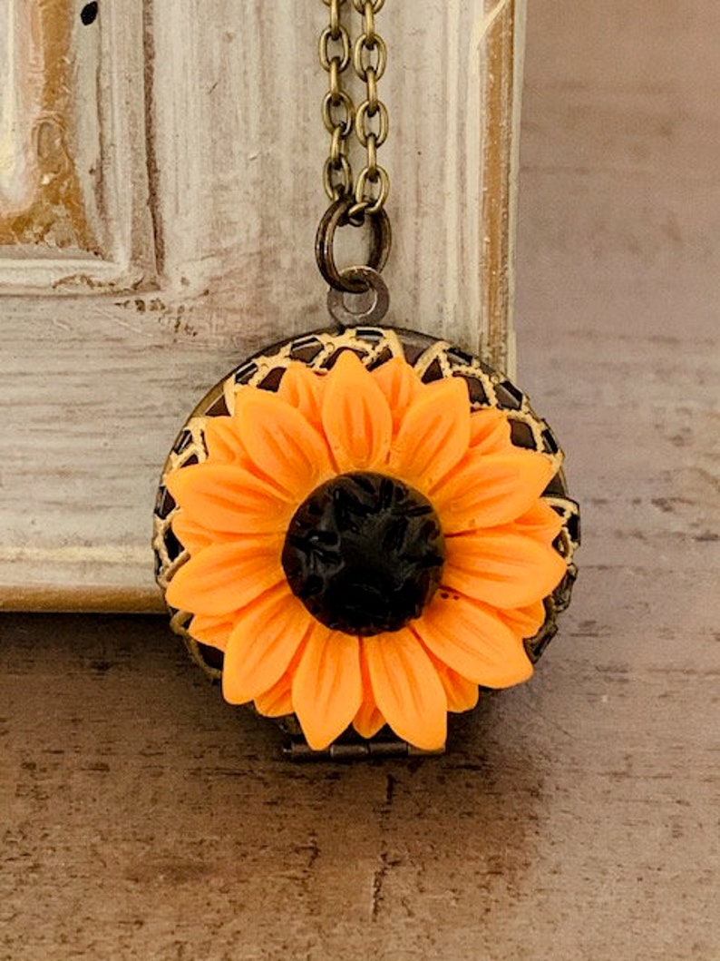 Sunflower Necklace Sunflower Locket Boho Chic Bohemian Etsy Canada