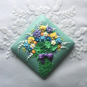 Bouquet of Spring Flowers Decorated Gingerbread Big Size Square Cookies image 3