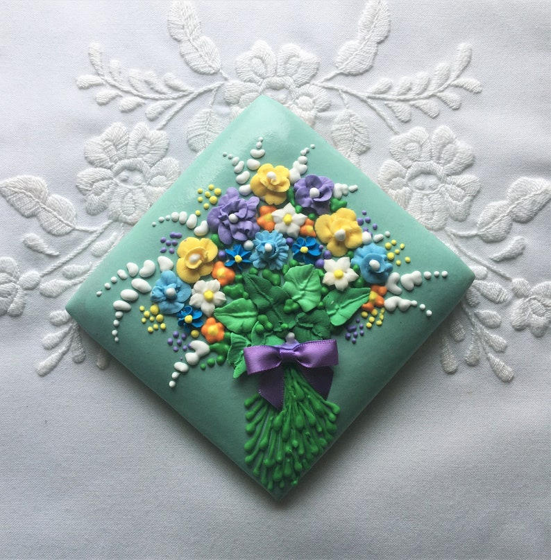 Bouquet of Spring Flowers Decorated Gingerbread Big Size Square Cookies image 3