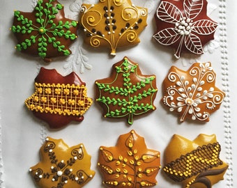 The Colors of Autumn ! Colored Icing  Decorated Gingerbread Leaves