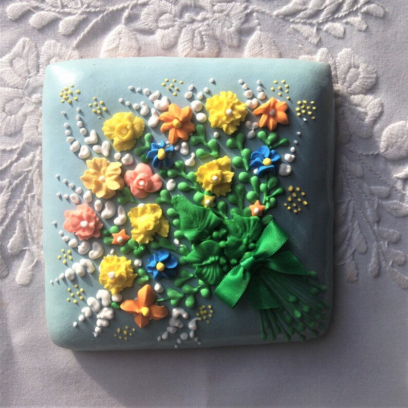 Bouquet of Spring Flowers Decorated Gingerbread Big Size Square Cookies image 2