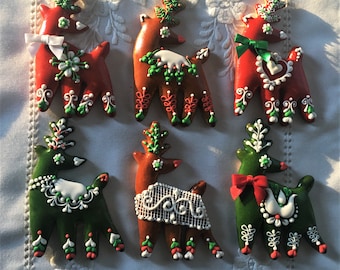 Christmas Deer.   Christmas tree ornament. Icing Decorated Gingerbread cookie