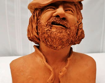 Scottish Bagpiper  -  Unique Ceramic      Terracotta   (fired clay)  Bust ,Sculpture