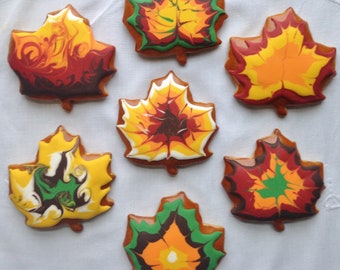 Colorful autumn leaves - Icing  decorated Hungarian gingerbread cookies (6 pieces)