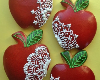 Icing  Decorated Gingerbread Teacher Appreciation Apple Cookies