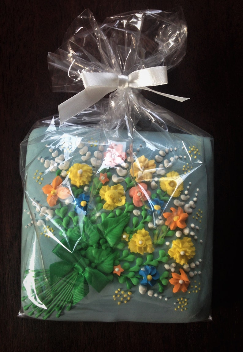 Bouquet of Spring Flowers Decorated Gingerbread Big Size Square Cookies image 4