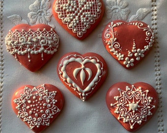 Blush/pink Honey  Hearts Icing decorated  Cookie Gifts (6 pieces)