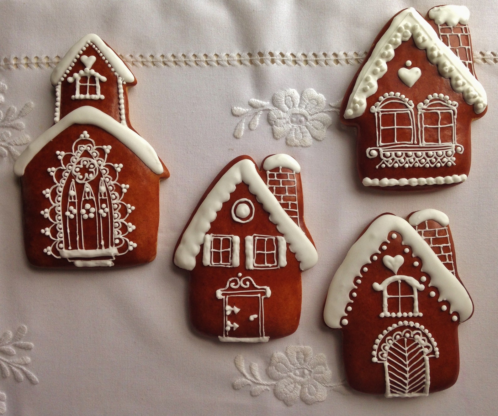 Handmade Gingerbread House, Church Cookies Icing Decorated ( 4 Pieces ...