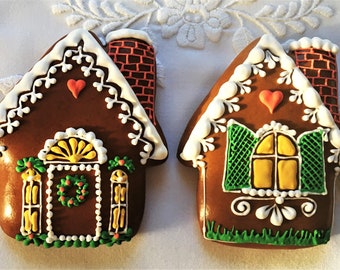 Handmade Gingerbread House,  Church Cookies Icing decorated  ( 4 pieces)