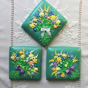 Bouquet of Spring Flowers Decorated Gingerbread Big Size Square Cookies image 6