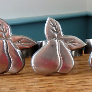 SET of 4 Pewter PEAR Napkin Rings