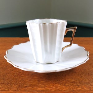 ANTIQUE White Demitasse Cup & Saucer, Gold Trim