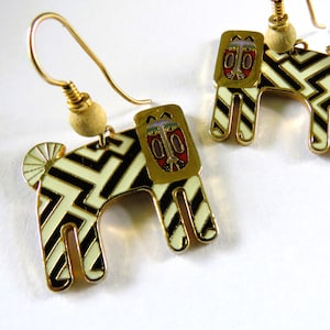 Laurel Burch ZZZEBRA Dangles, Black White Gold Tone Red Purple