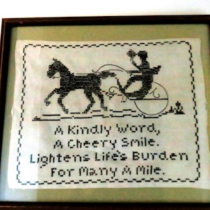 Framed American Cross-stitch Blackwork Embroidery: Friendly Words!