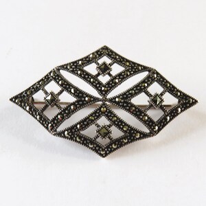 Sterling Silver Marcasite 2&quot; Brooch Art Deco style