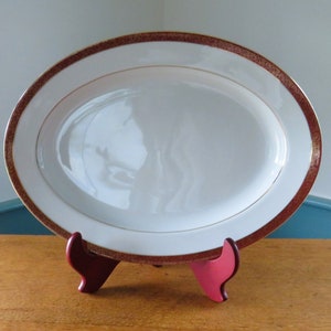 Crown Empire EMPRESS 14 1/4" Oval Platter, Rust Floral Edge, Gold Trim