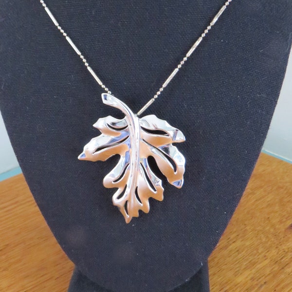 Silver Tone OAK LEAF Converter Brooch and/or Sterling Chain Necklace