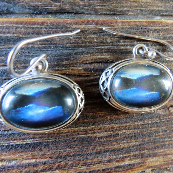 BARSE Sterling Oval Dangles with Mountain Lake Scene, Shades of Blue