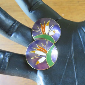 Laurel Burch Paradiesvogel Blume Goldton Lila Grün Orange Rot Weiß auf Originalkarte - Geschenk geben Zustand - Vintage New
