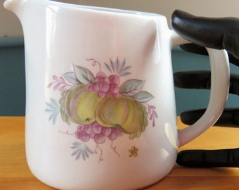 Arabia Finland 28 ounce Pitcher - Purple, Green and Blue Fruits, Leaves, Stems, Vines, Plums, Grapes, Green Apples (I think)