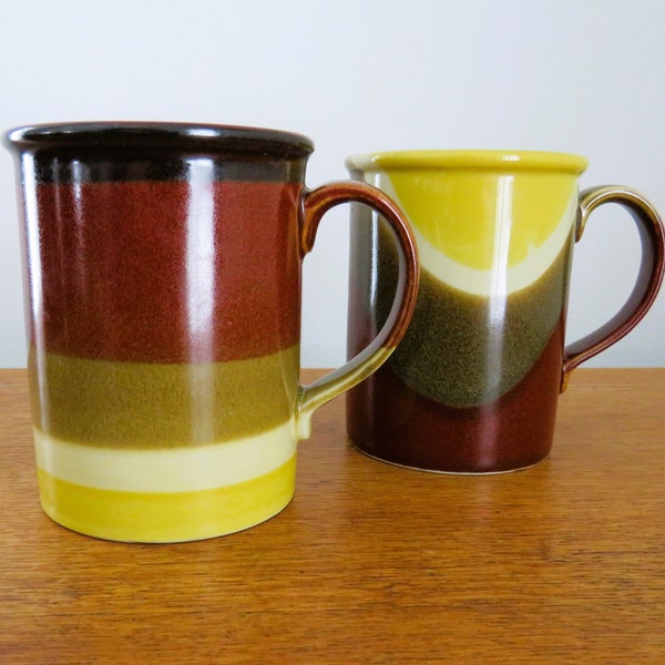 1 to 6 Otagiri MCM Brown Yellow Handcrafted 10 ounce Mugs - 2 Patterms,  Summer Autumn Colors Bright Shiny