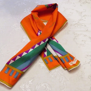Giorgio Di Sant Angelo Silk Mod Geometric Tribal Bright Scarf Hand Rolled Hem, Some hem is undone-