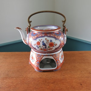 Tetera vintage Kaiser Ming con asa de latón y brasero - Alemania Occidental